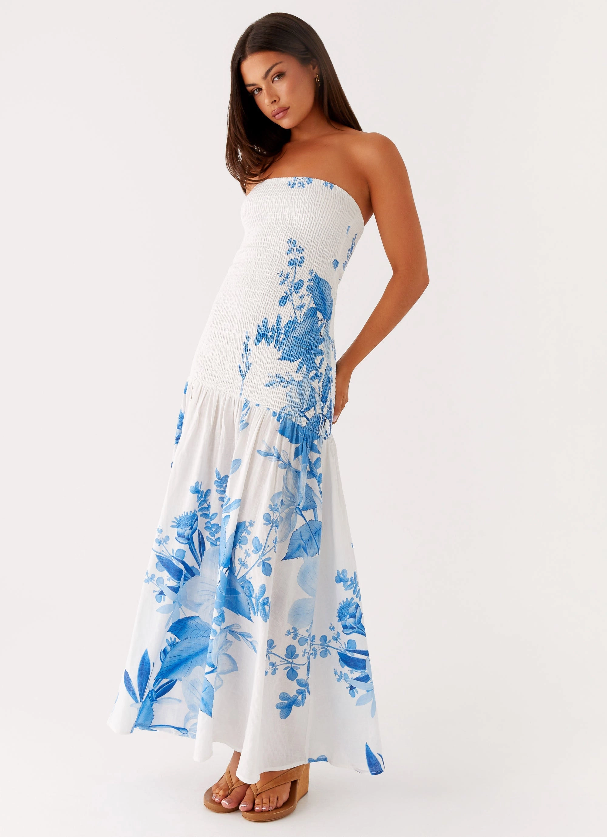 Field Fresh Tonal-Stitching Rebecca Maxi Dress - Blue Floral Print