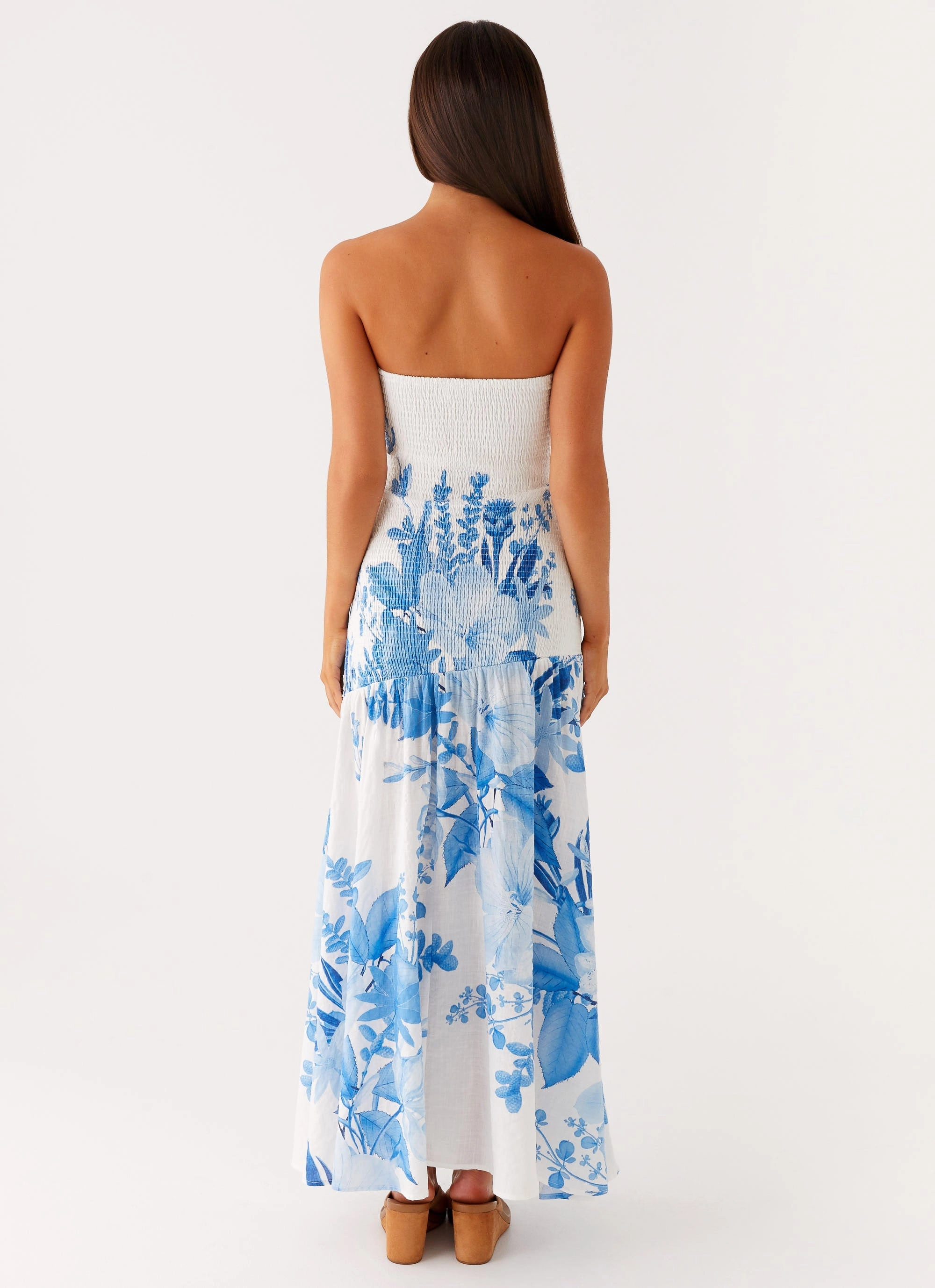 Rebecca Maxi Dress - Blue Floral Print Side-Zip