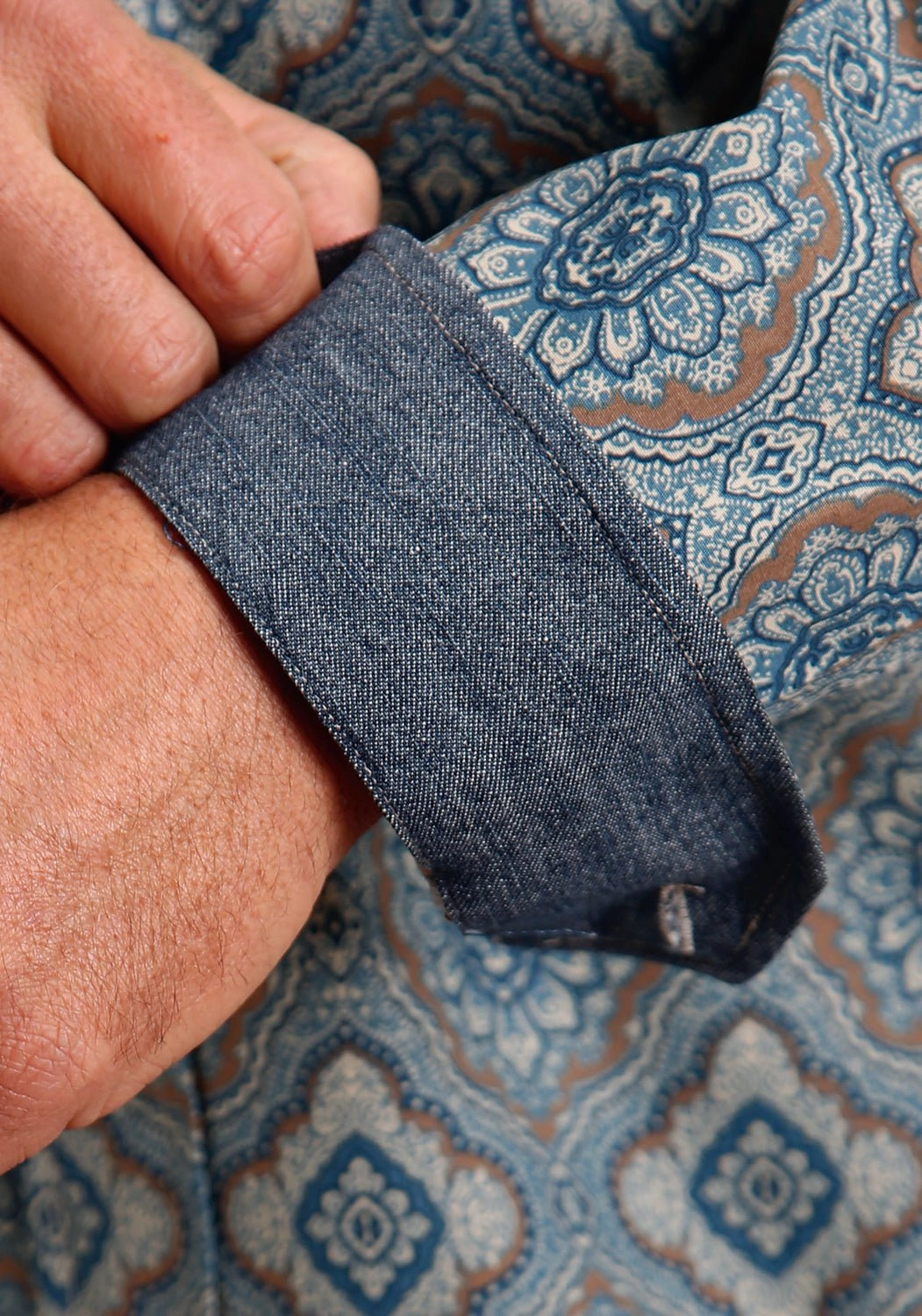 Stetson Mens 1652 Sierra Paisley Blue 100% Cotton 1 Pkt L/S Shirt Durable Stitching