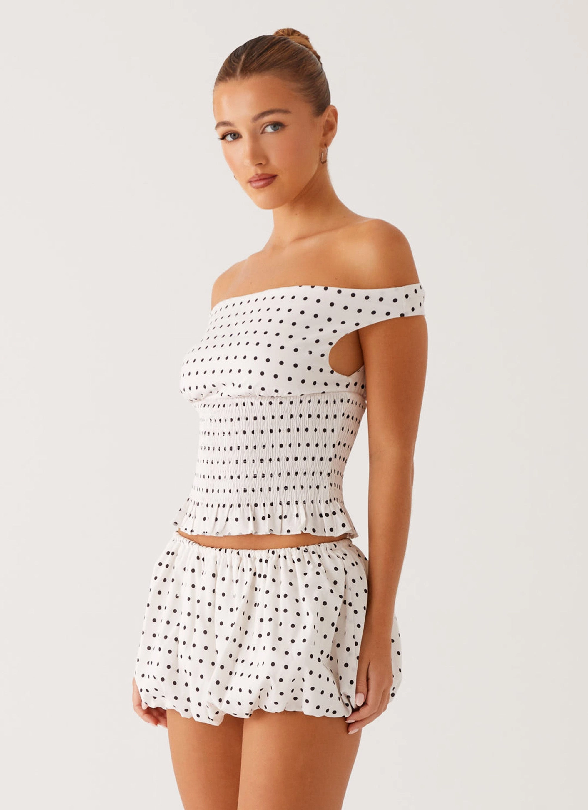 Heather Mini Skort - White Black Polka Dot Elegant Feel Balanced Outfit