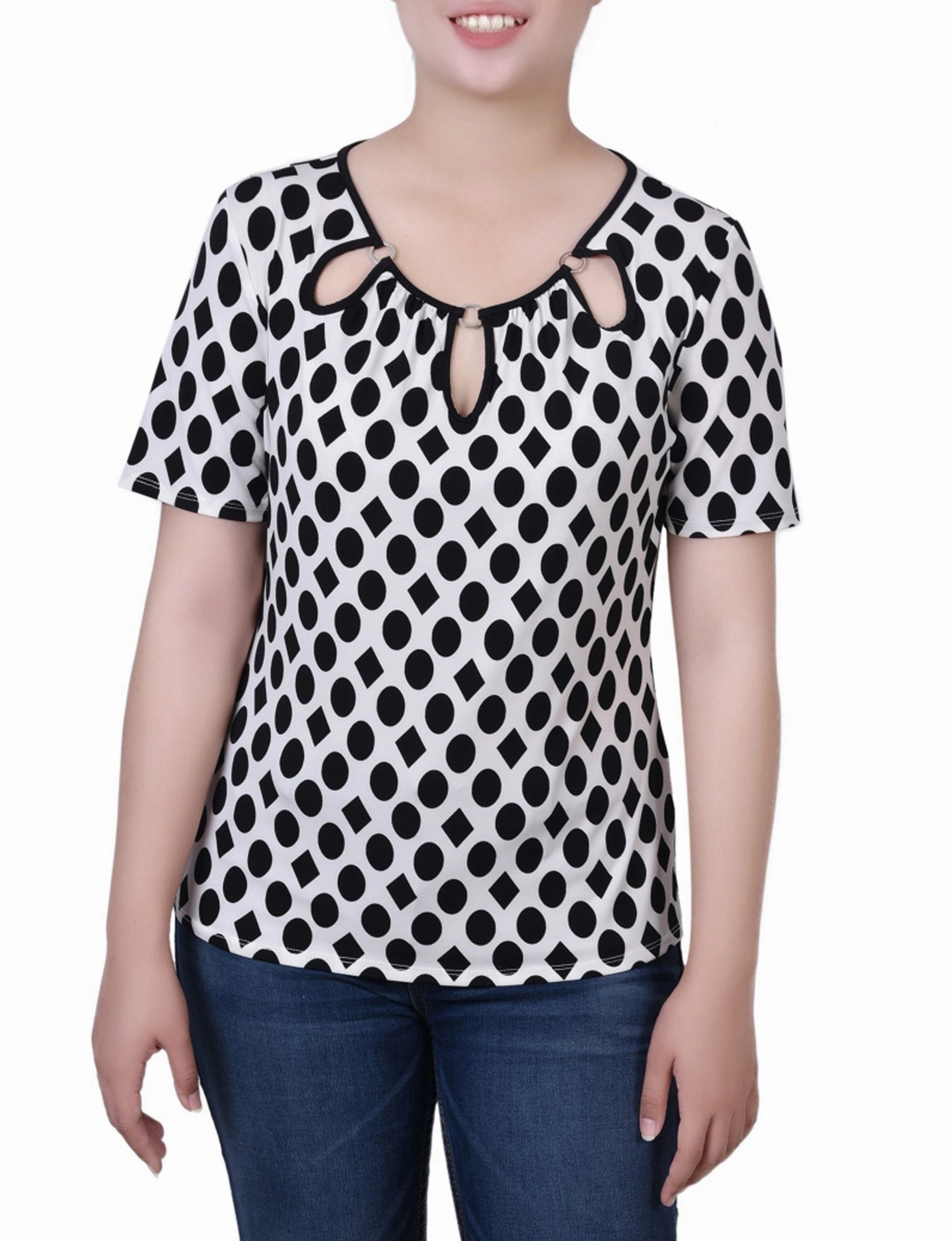Classic Layer Petite Short Sleeve Top With Ring Details