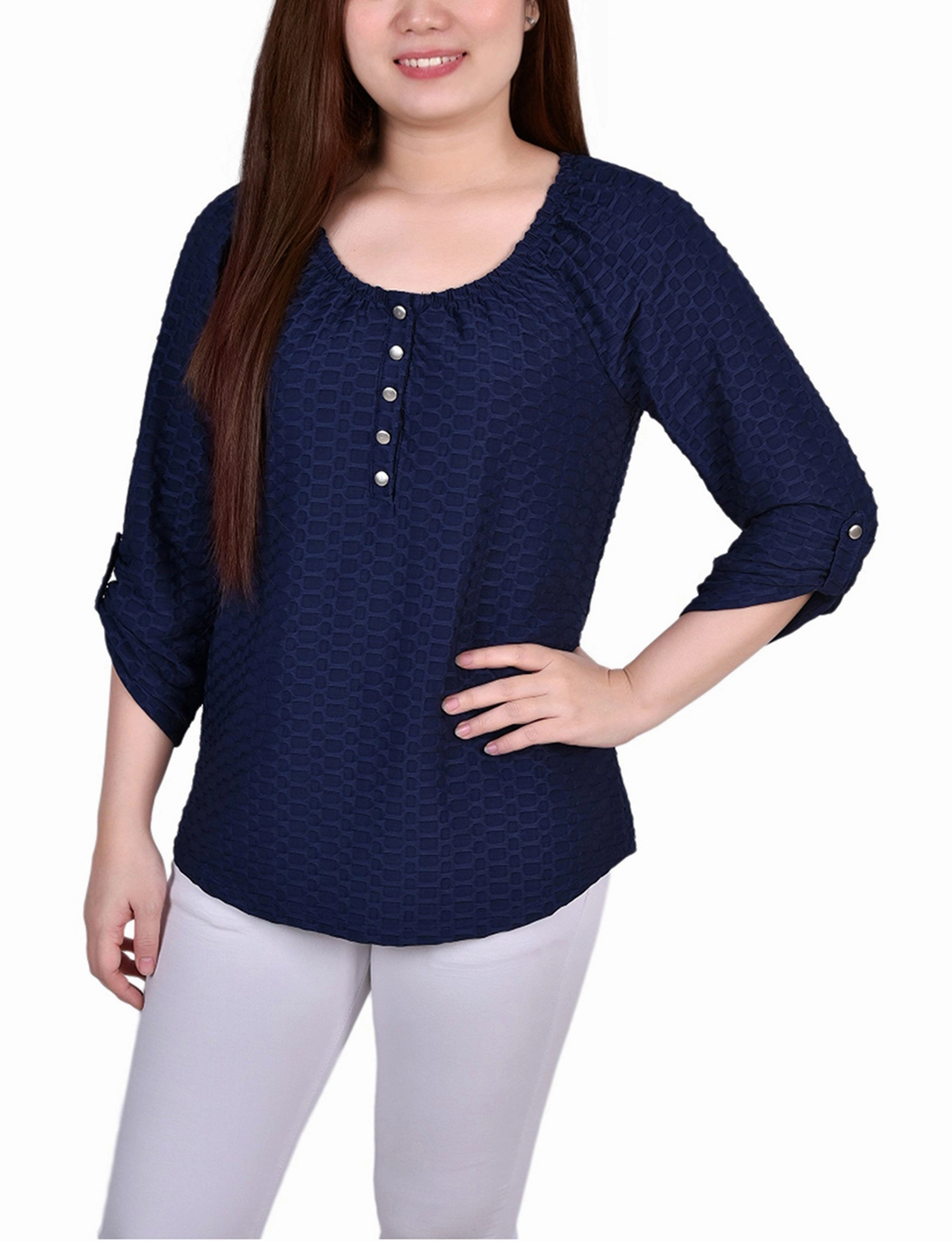 Quick Dry Knitwear Petite 3/4 Sleeve Honeycomb Top