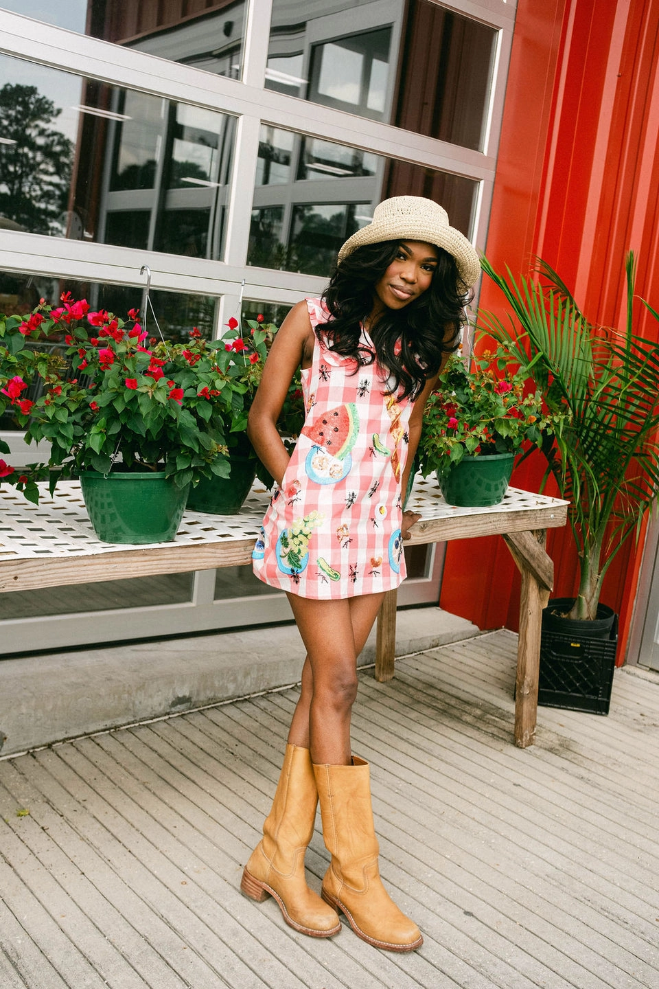 Red Picnic Table Collar Dress in Red Event Mood Tasteful Detail