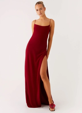 Work Option Luxurious Texture Alouette Maxi Dress - Burgundy