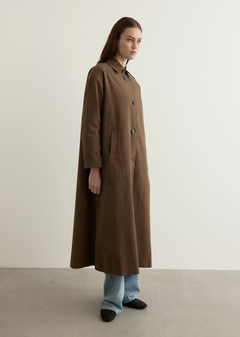 Moira Trench Modern Drop Tail Hem