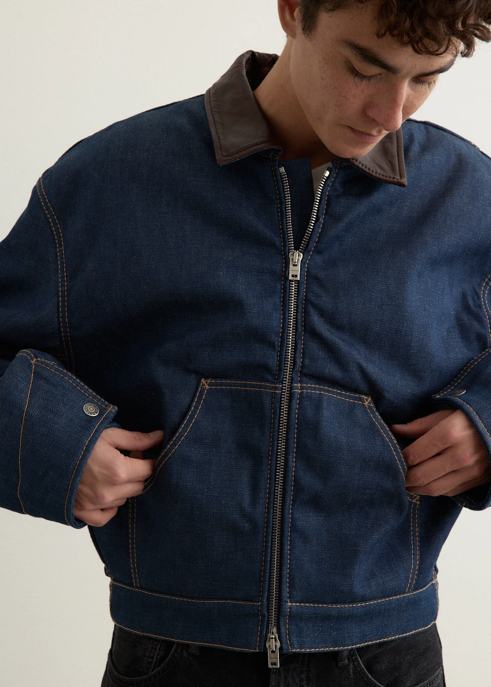 Anti Slip Shoulder Ohniev Denim Indigo Jacket