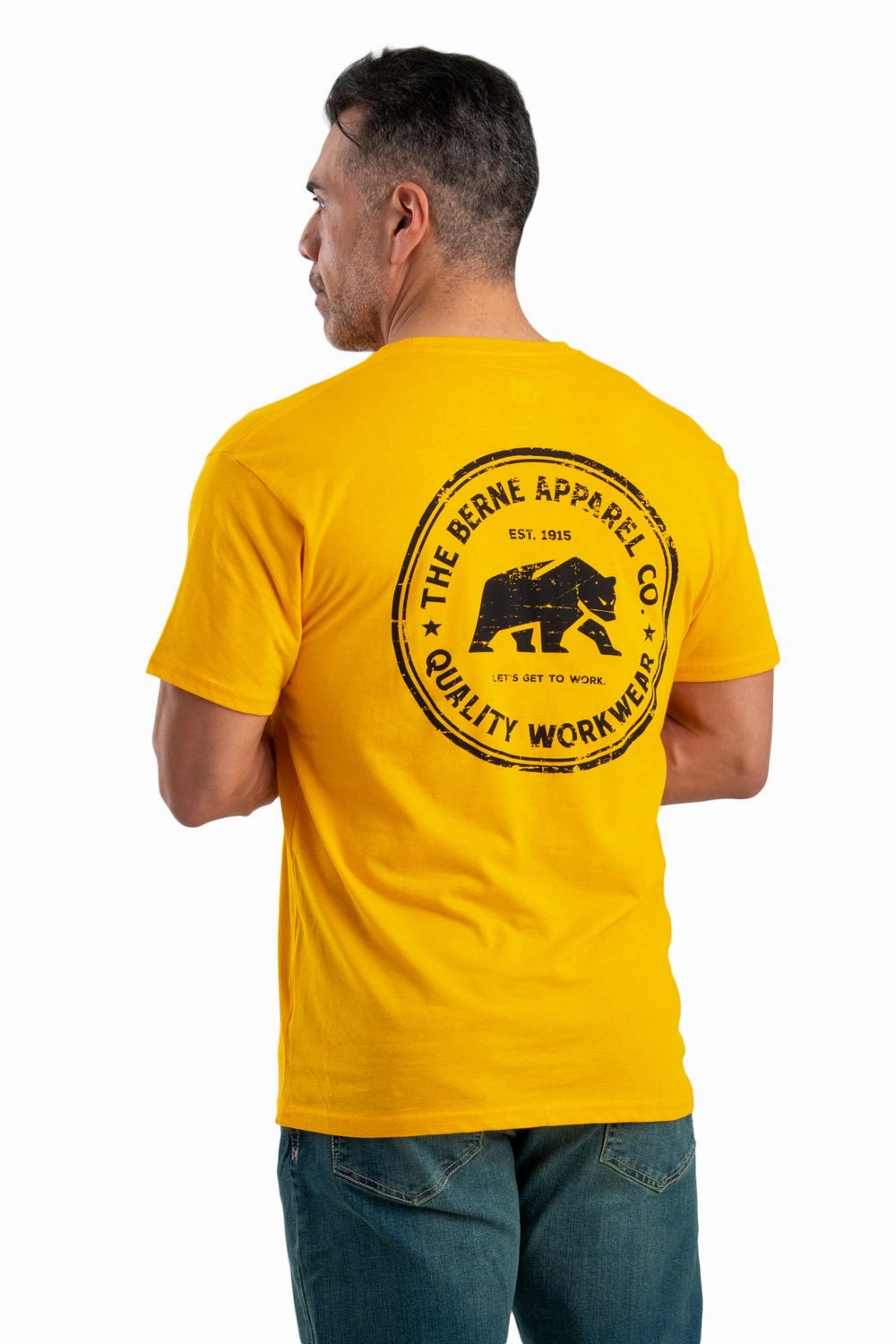 Brushed Inner Lining Non Restrictive Armhole Berne Mens Gold Cotton Blend Heritage Badge Tee S/S