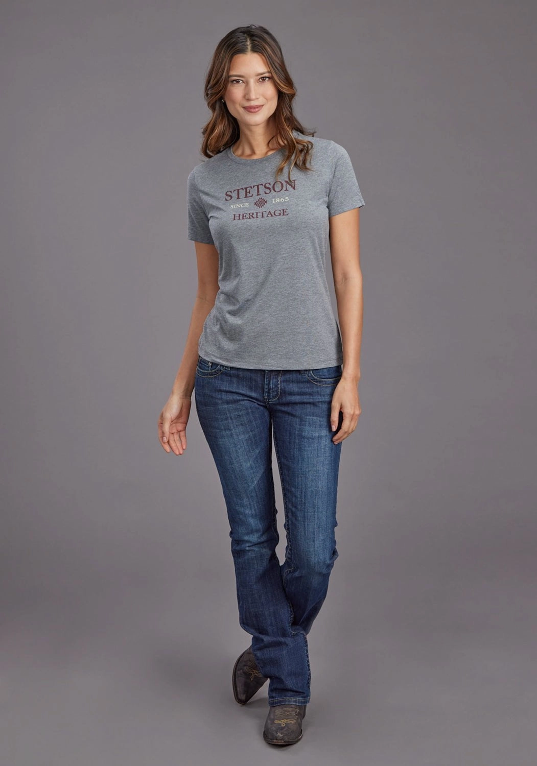 Stetson Womens Heritage Aztec Grey Cotton Blend S/S T-Shirt Unisex Option quick dry
