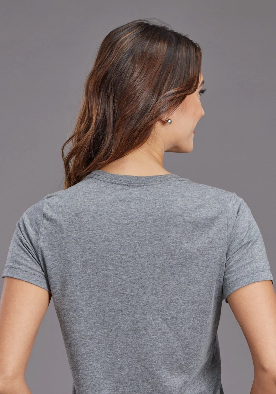 Stetson Womens Heritage Aztec Grey Cotton Blend S/S T-Shirt Ruffle Edge