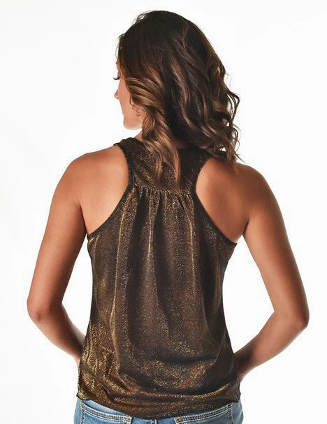 Cowgirl Tuff Womens Shimmer Breathe Copper Nylon S/L Tank Top Smart Look Stretch Fabric