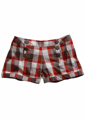 linen option Tin Haul Womens Buckeye Check Red/Grey 100% Cotton Casual Shorts