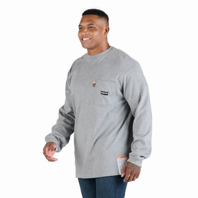 Berne Mens FR Crew Neck Pocket Grey 100% Cotton L/S T-Shirt Trendy Pattern