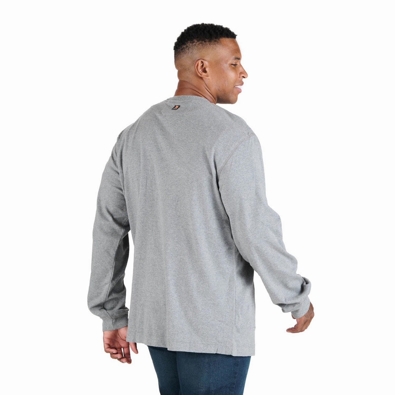 Berne Mens FR Crew Neck Pocket Grey 100% Cotton L/S T-Shirt Country Charm