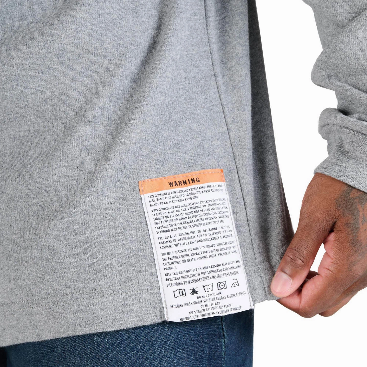 Berne Mens FR Crew Neck Pocket Grey 100% Cotton L/S T-Shirt Ethical production Street Style