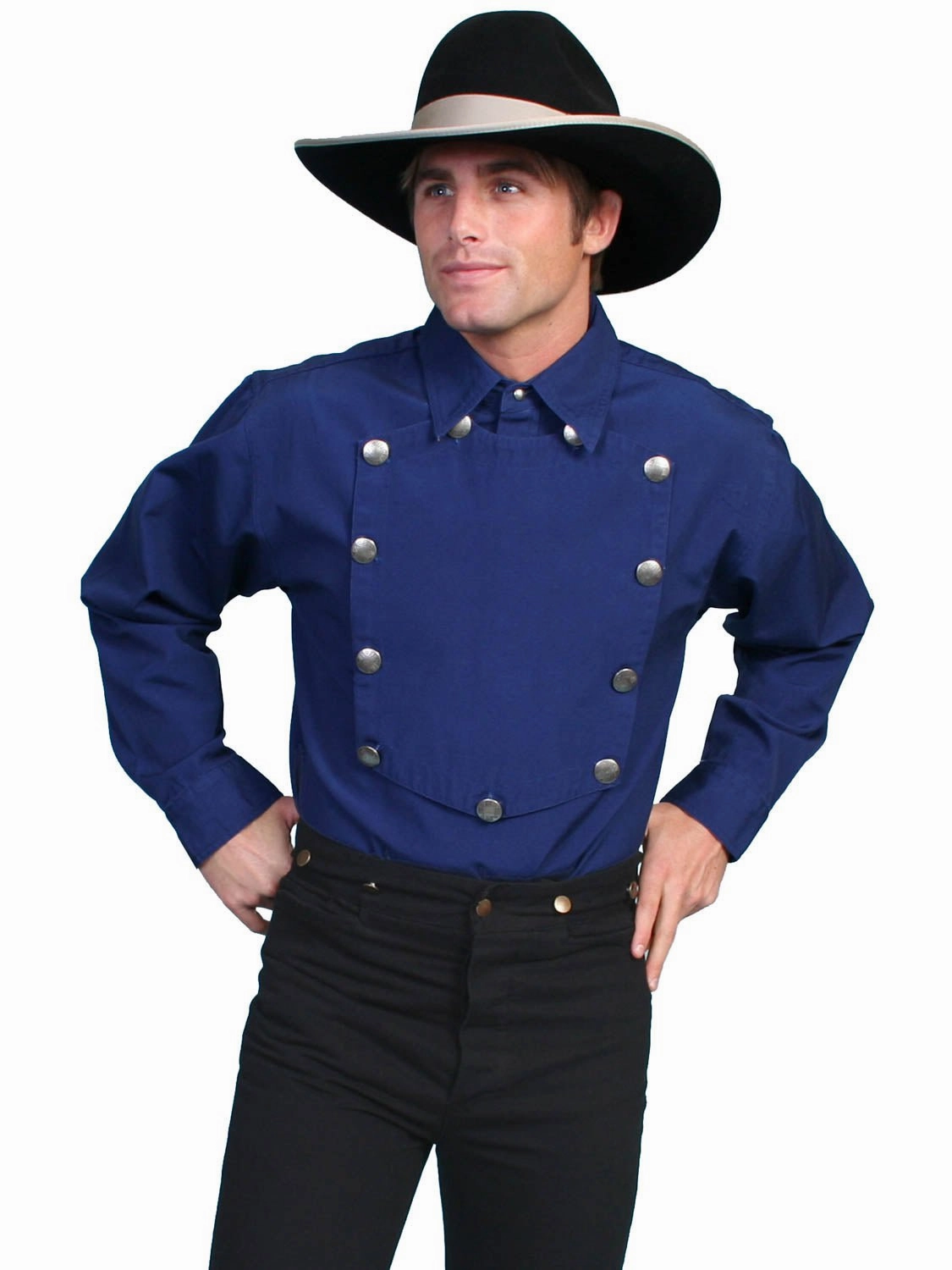 Scully Mens Western Bib Concho Royal 100% Cotton L/S Shirt Classic Color Business Meeting
