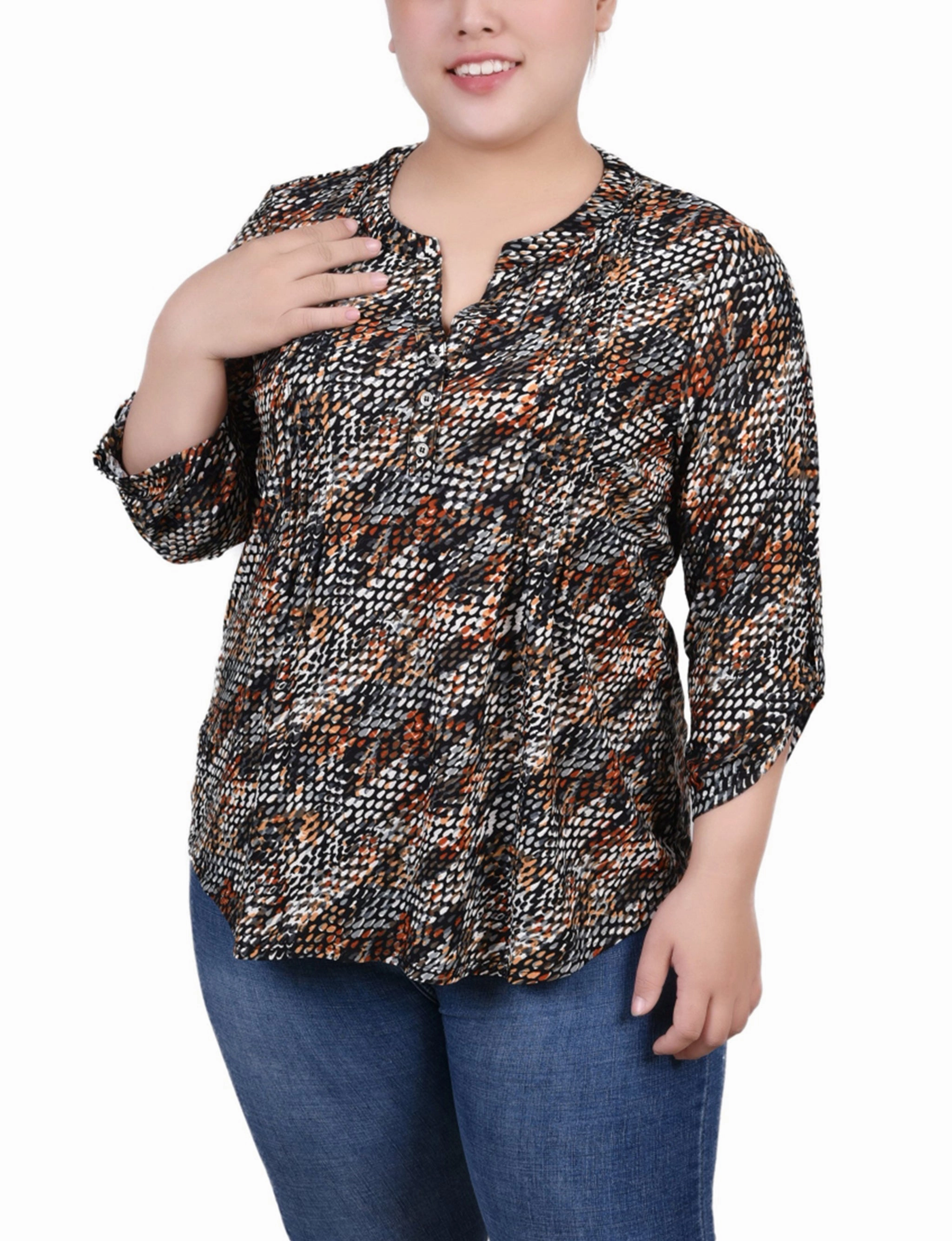 Plus Size 3/4 Roll Tab Pullover Top Event Perfect Soft Stretch
