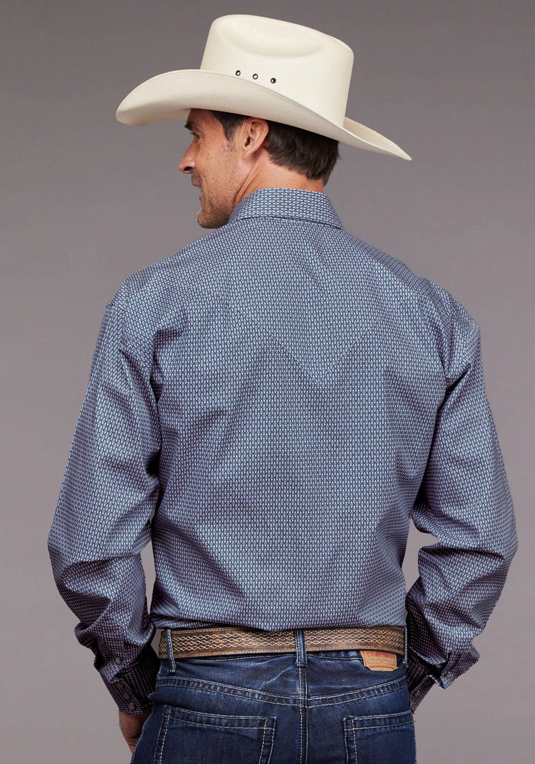 Modern Aesthetic Stetson Mens 2030 Diamond Neat Blue 100% Cotton L/S Shirt