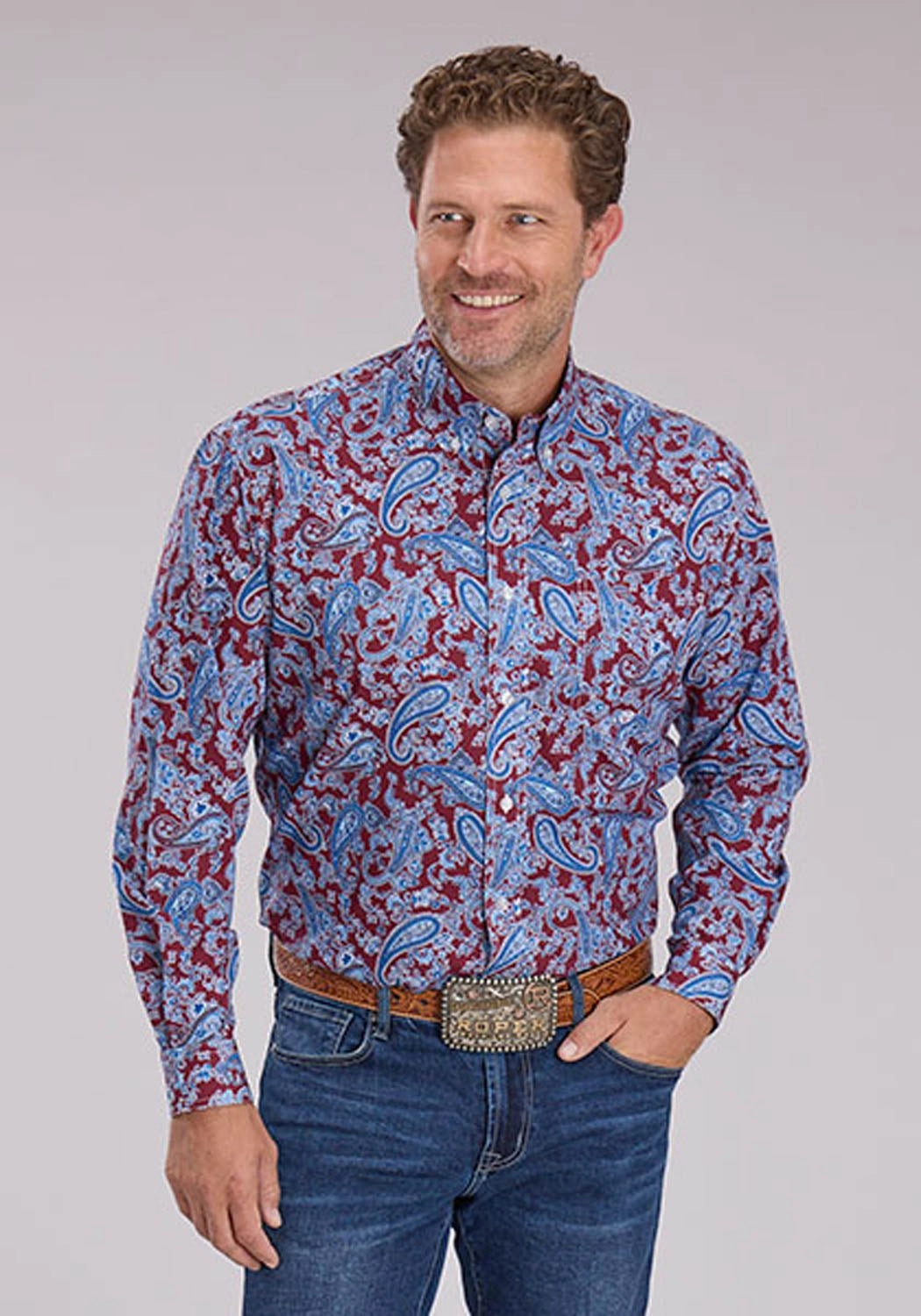 Personalized Touch Roper Mens 2496 Heritage Paisley Wine/Blue 100% Cotton 1 Pkt L/S Shirt