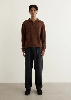 Gentle Fabric Window Long Sleeve Knitted Polo