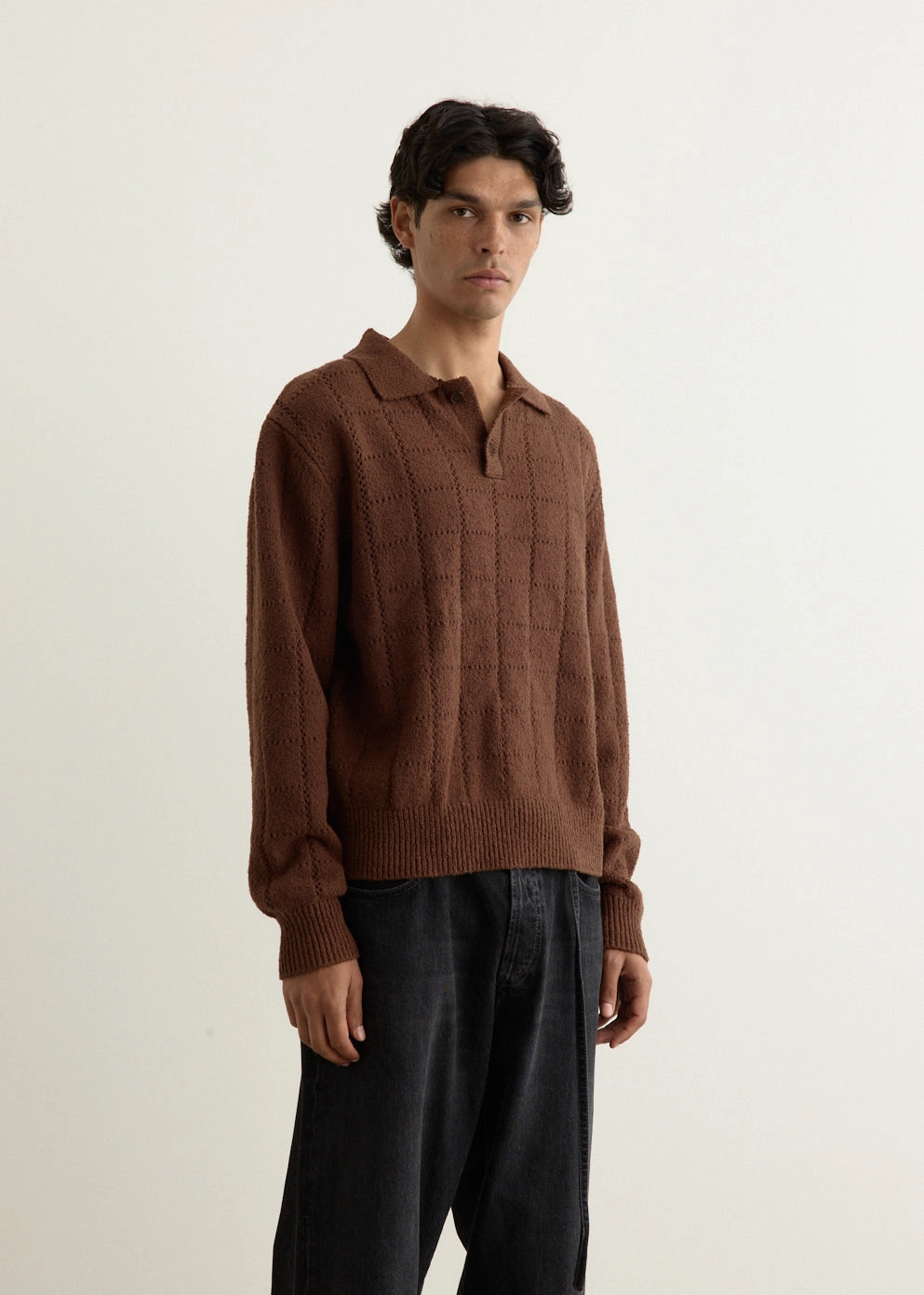 Natural Drape Modern Silhouette Window Long Sleeve Knitted Polo