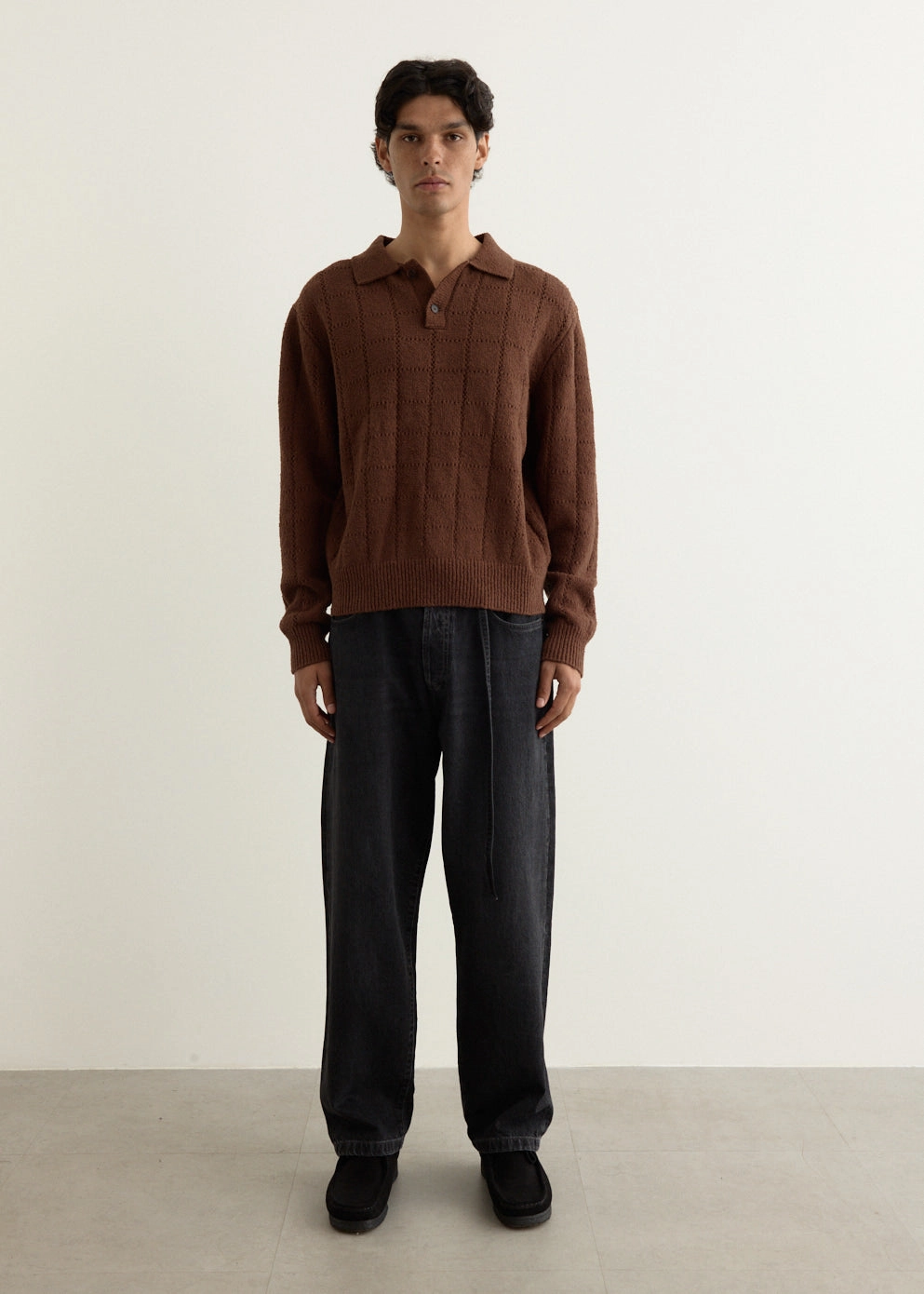 Gentle Fabric Window Long Sleeve Knitted Polo