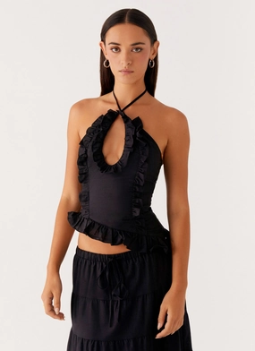 Mariella Linen Top - Black CompactSize Elasticized Waistband