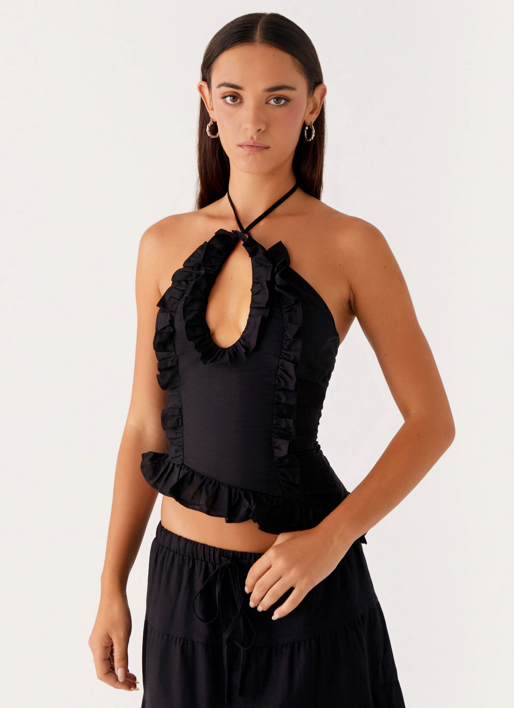 Reinforced Hems Mariella Linen Top - Black