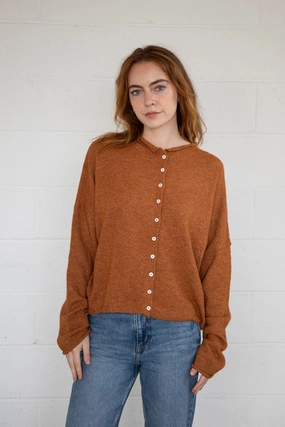 Ventilated Underarm Design Functional Style Piper Cardigan - Rust