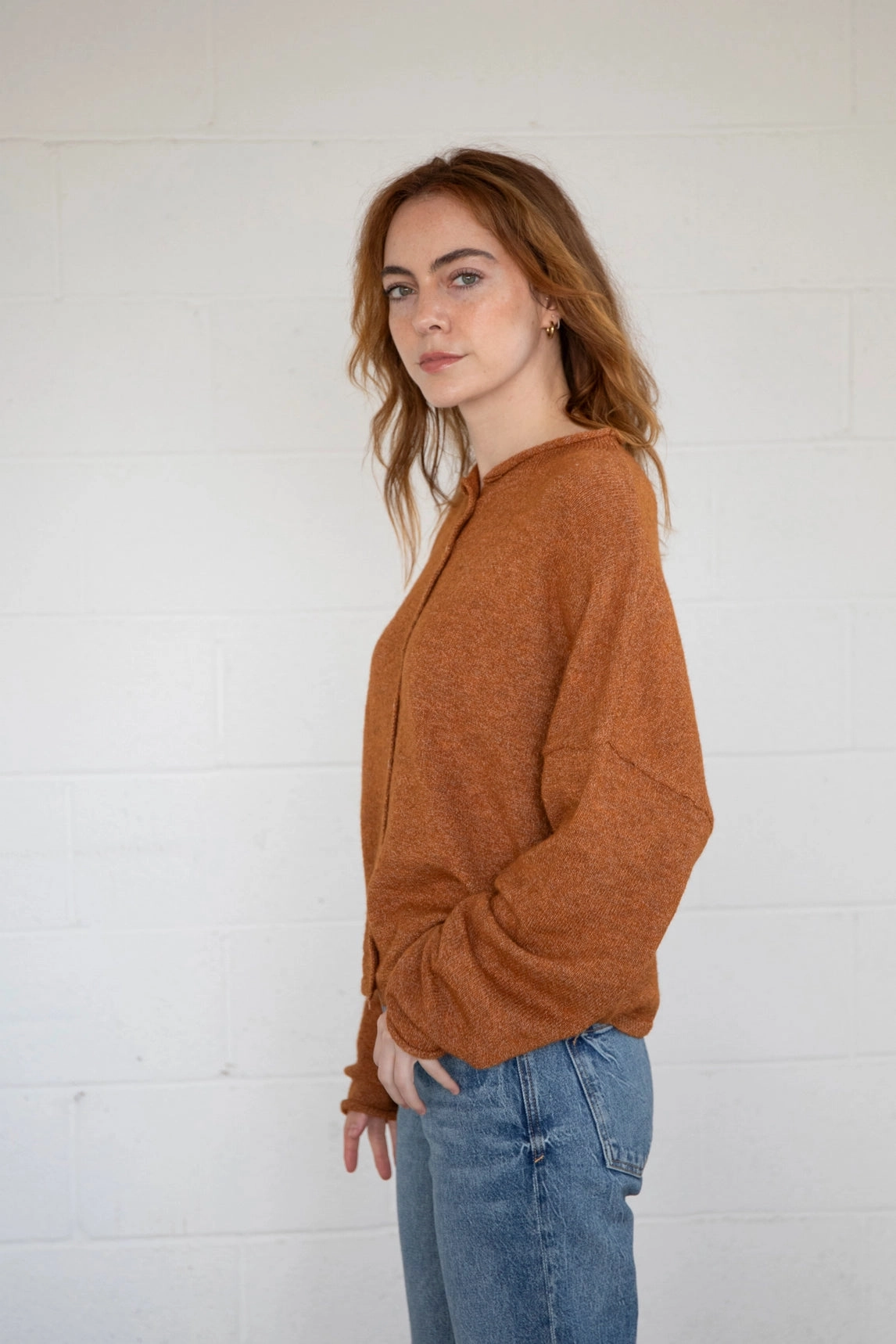 Piper Cardigan - Rust Knitwear Look Multipanel Construction