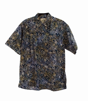 Fashion staples Scully Mens Paisley Batik Navy 100% Cotton S/S Shirt