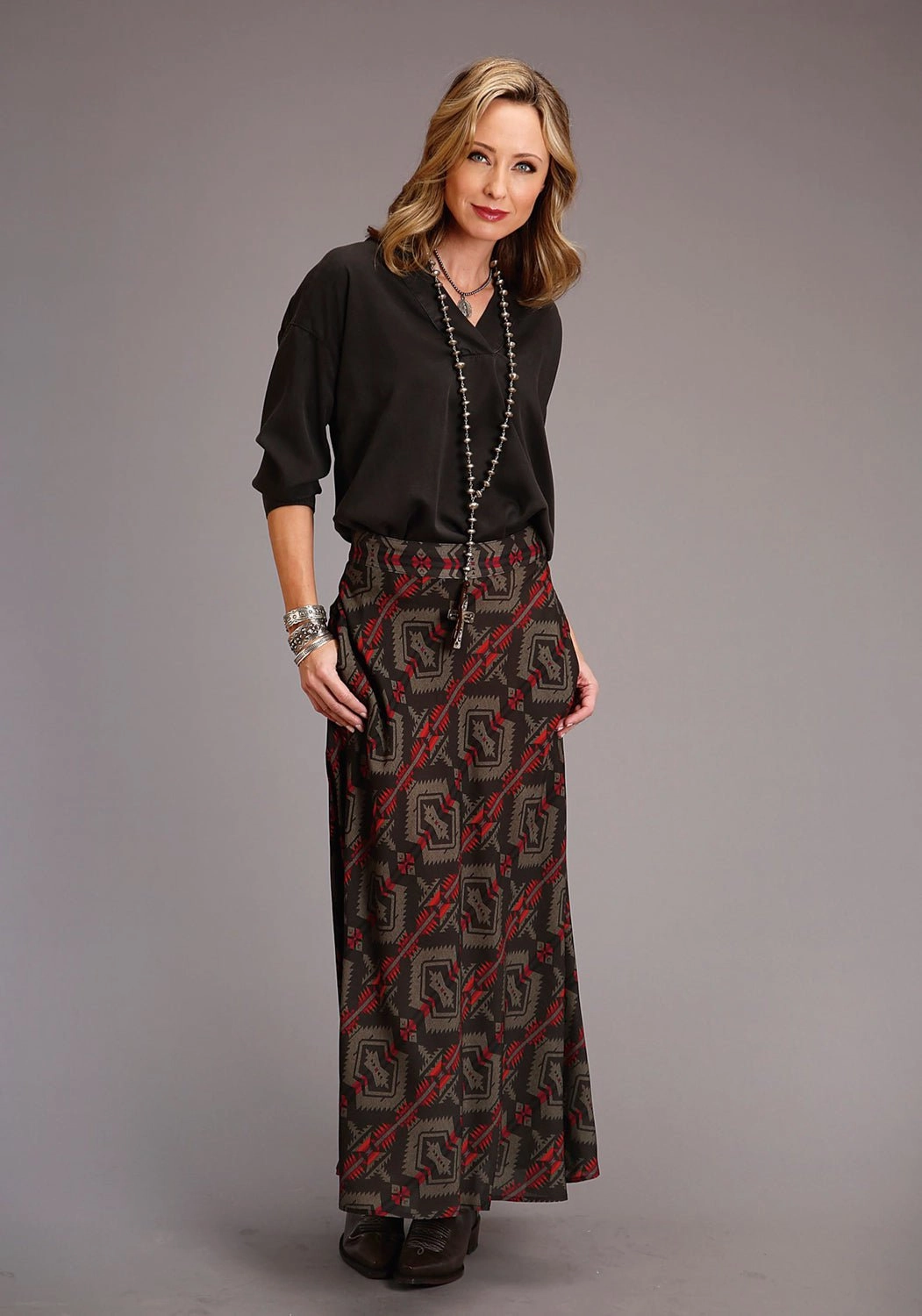 Bold Hue Stetson Womens Pullover Peasant Grey Lyocell L/S Blouse