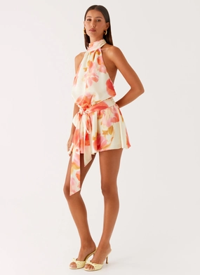 Dressy Yet Comfortable Chic Layers Diablo Backless Mini Dress - Mimosa Blossom