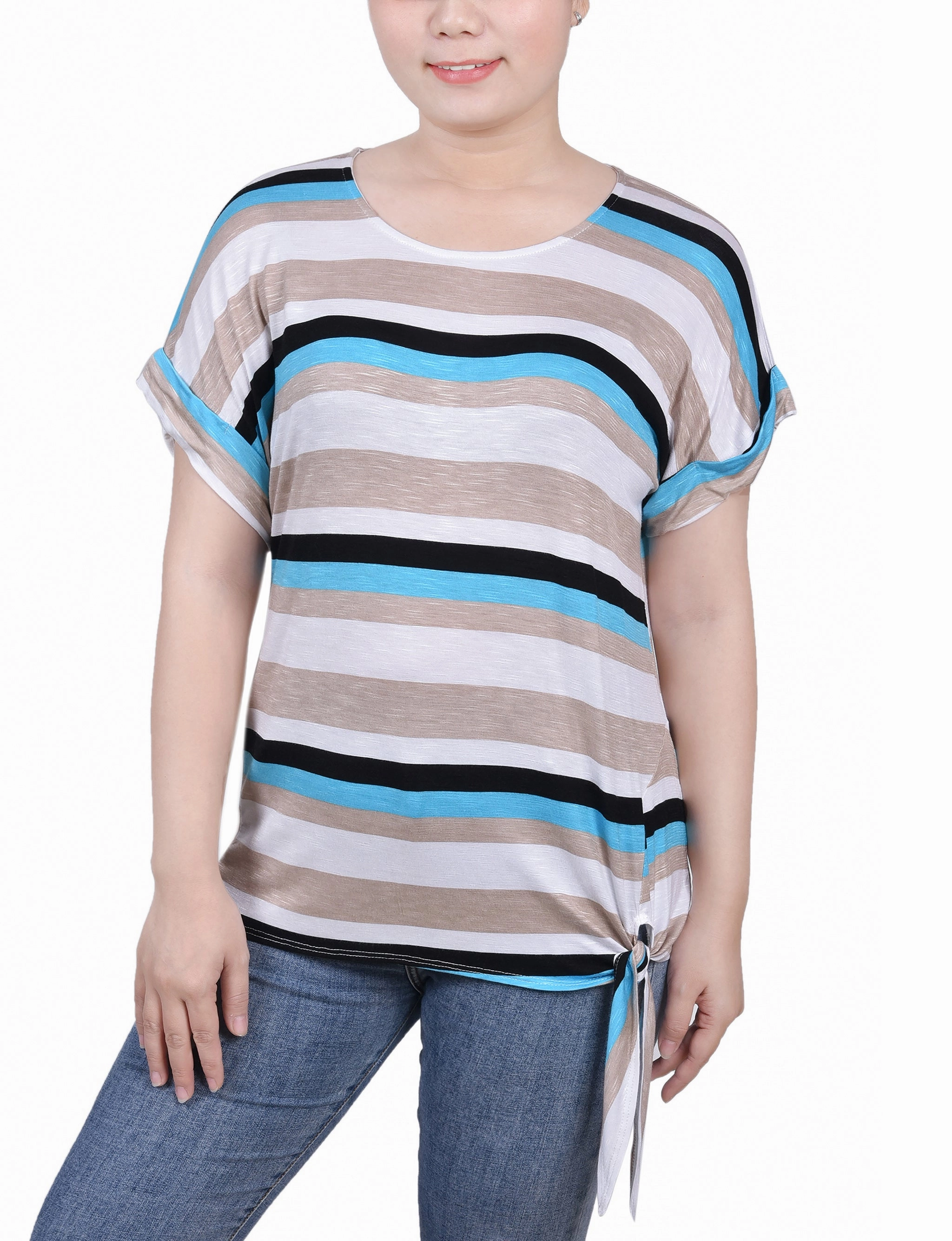 Petite Short Sleeve Tie Front Top QuickDry Technology