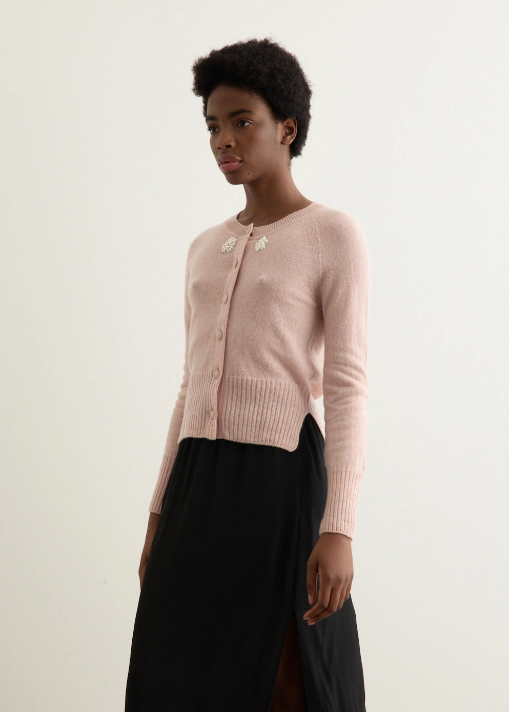 Relaxed Embellished Cashmere Cardigan Double Layered Hem