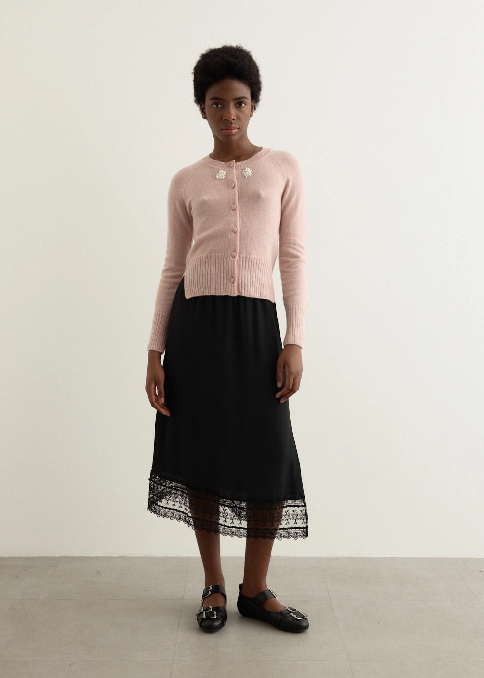 Relaxed Embellished Cashmere Cardigan Circular Knit Pattern anti static