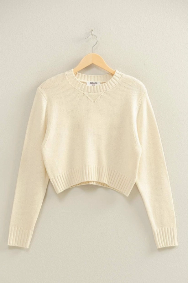 Breathable Open Weave Cropped Long Sleeve Sweater Top
