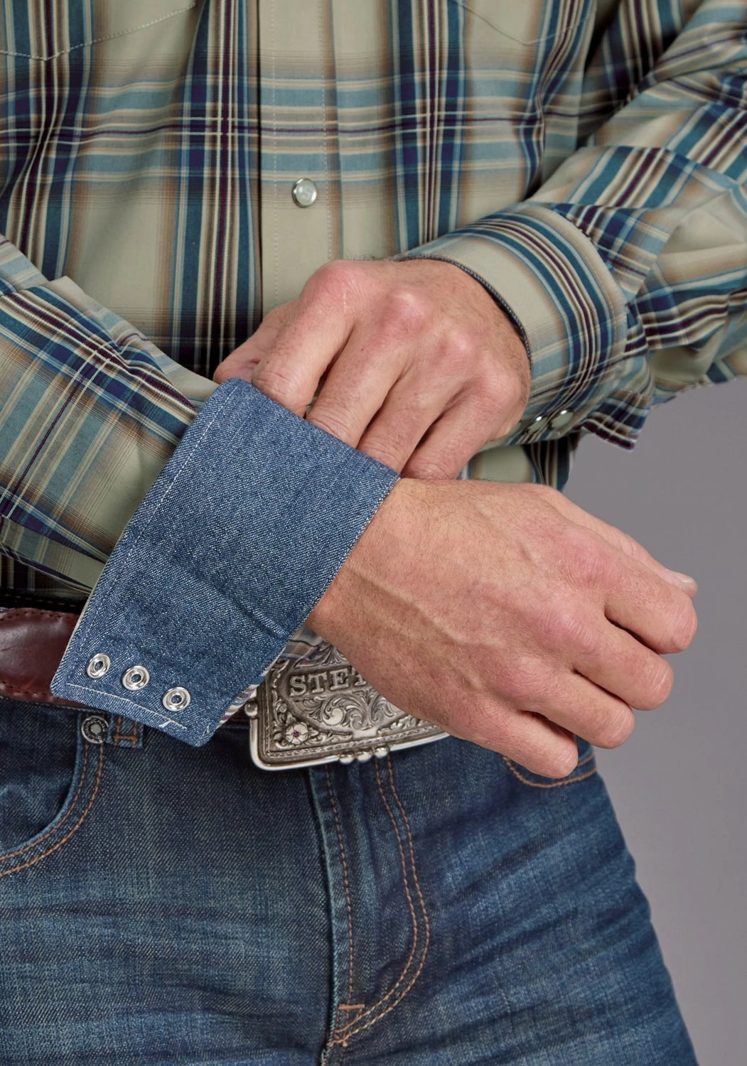 Stetson Mens Vintage Indigo Plaid Blue 100% Cotton L/S Shirt hypoallergenic material