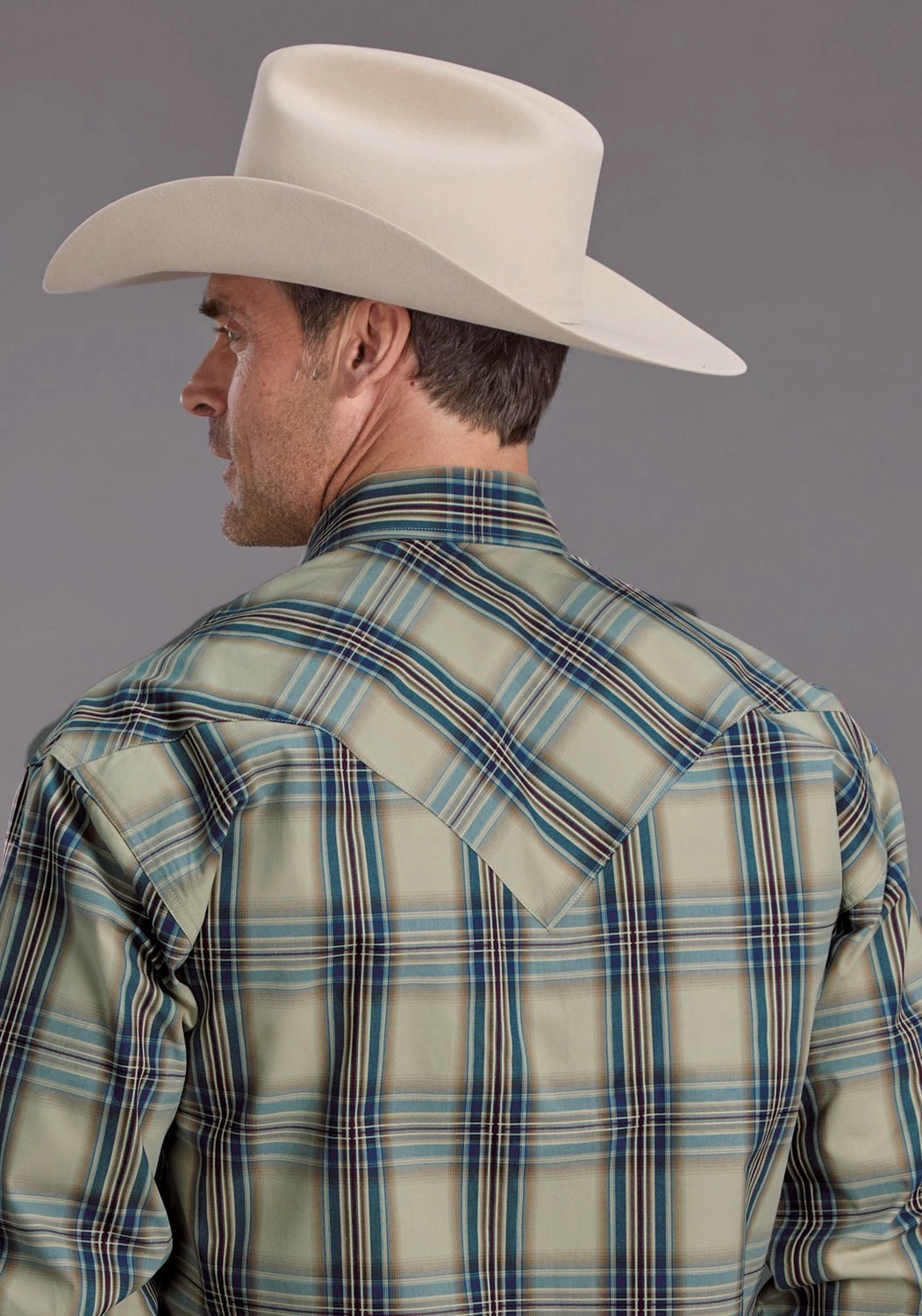 Stetson Mens Vintage Indigo Plaid Blue 100% Cotton L/S Shirt Holiday Style