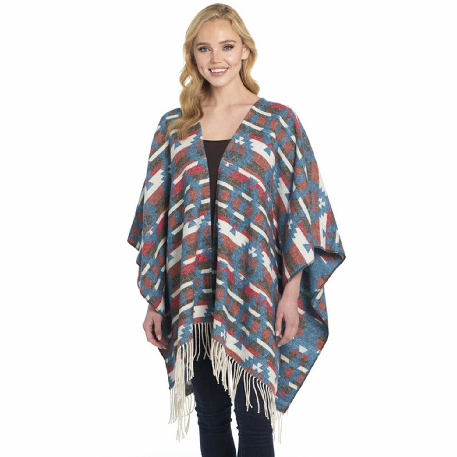 Versatile Layering Cripple Creek Womens Open Front Blanket Wrap Larimar Blue 100% Polyester Poncho