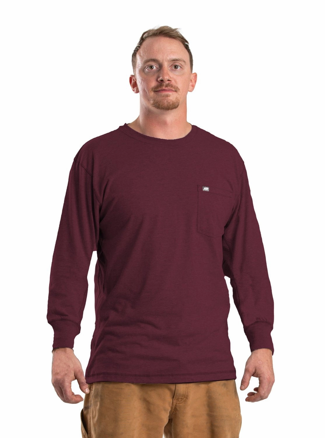Trendy Fashion Berne Mens Maroon Cotton Blend WorkVent Performance Pocket Tee L/S