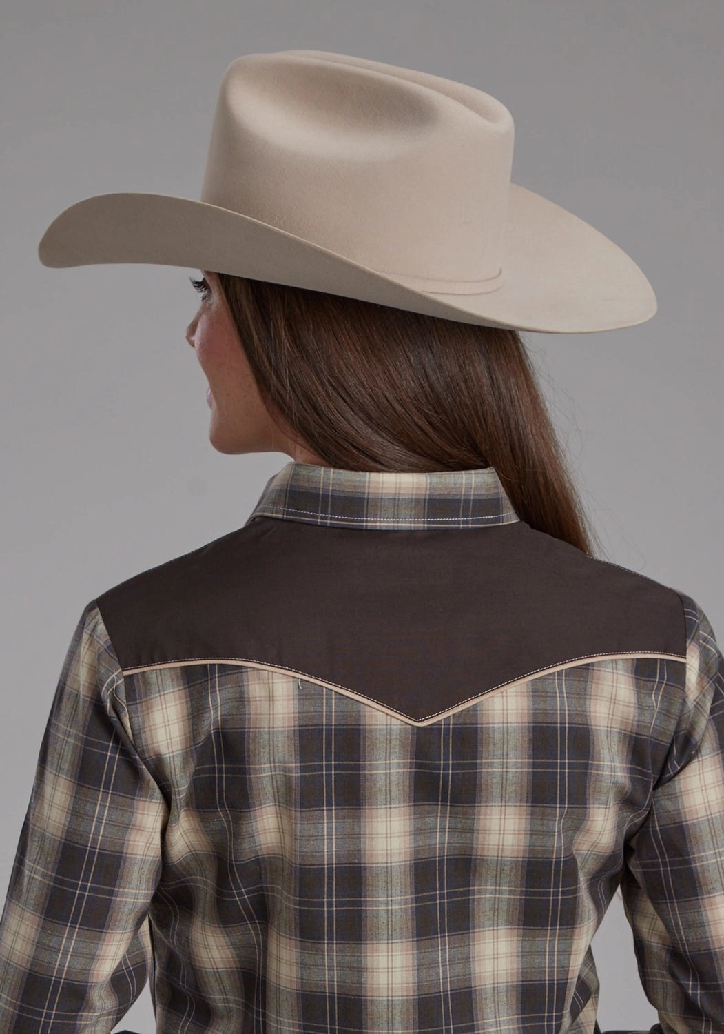 Fall Fashion Roper Womens 2108 Plaid Grey/Tan Cotton Blend L/S Shirt