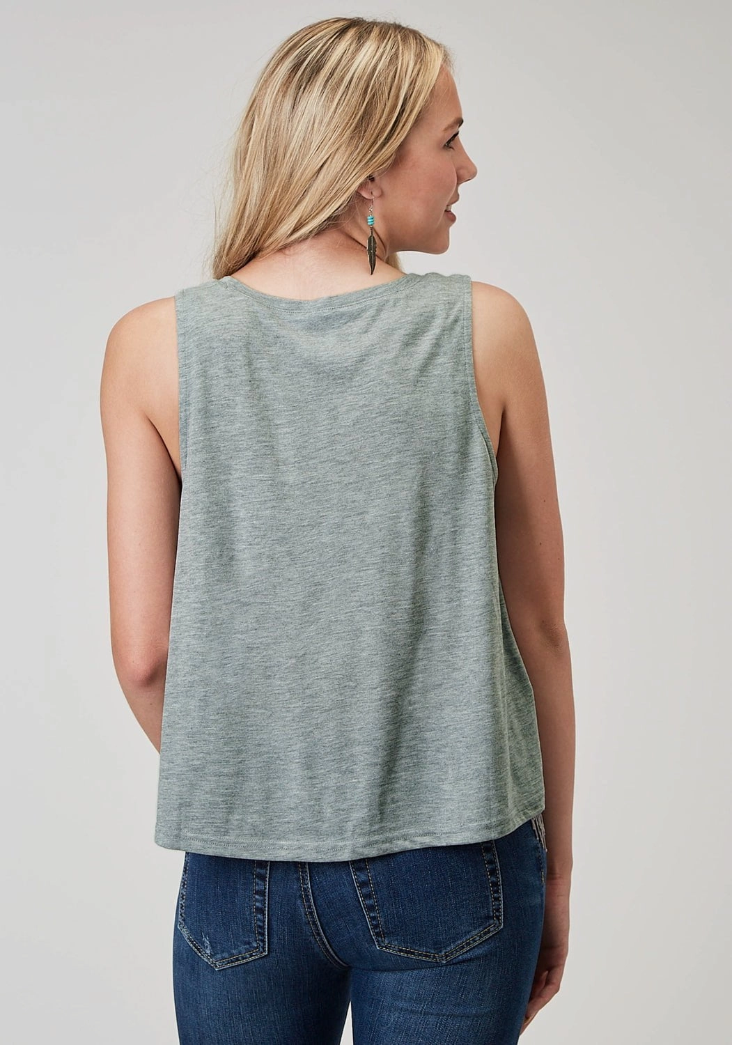 Trendy Fashion Roper Womens Scoop Neck Fringe Grey Poly/Cotton S/L Tank Top