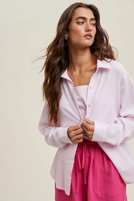 ZARIAH TEXTURED STRIPED BUTTON-UP SHIRT Bohemian