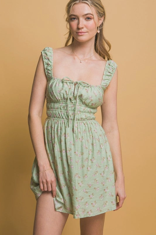 Anti-Static-Finish Remy Floral Dress With Elasticated Details