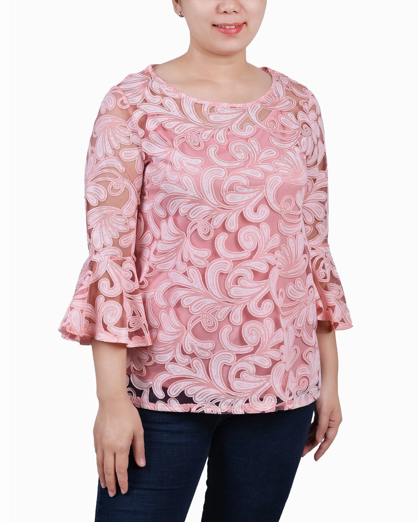 3/4 Sleeve Burnout Top With Matching Camisole MoistureWicking Technology