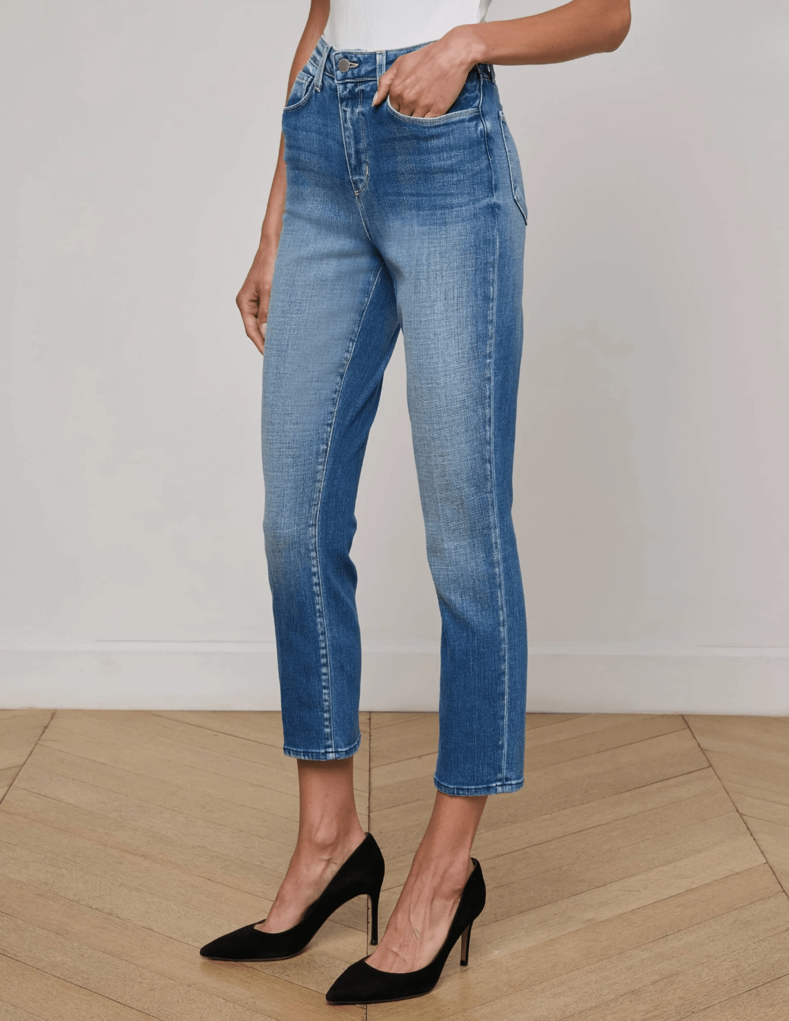 Modern Minimalist Creative Look Laidback Style L'AGENCE Celestia Ultra High Rise Slim Jeans in Hayward