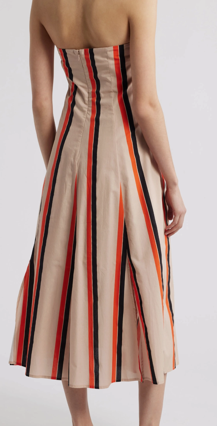 Amaranth Strapless Midi Dress in Orange Multi Stripe Classic Look
