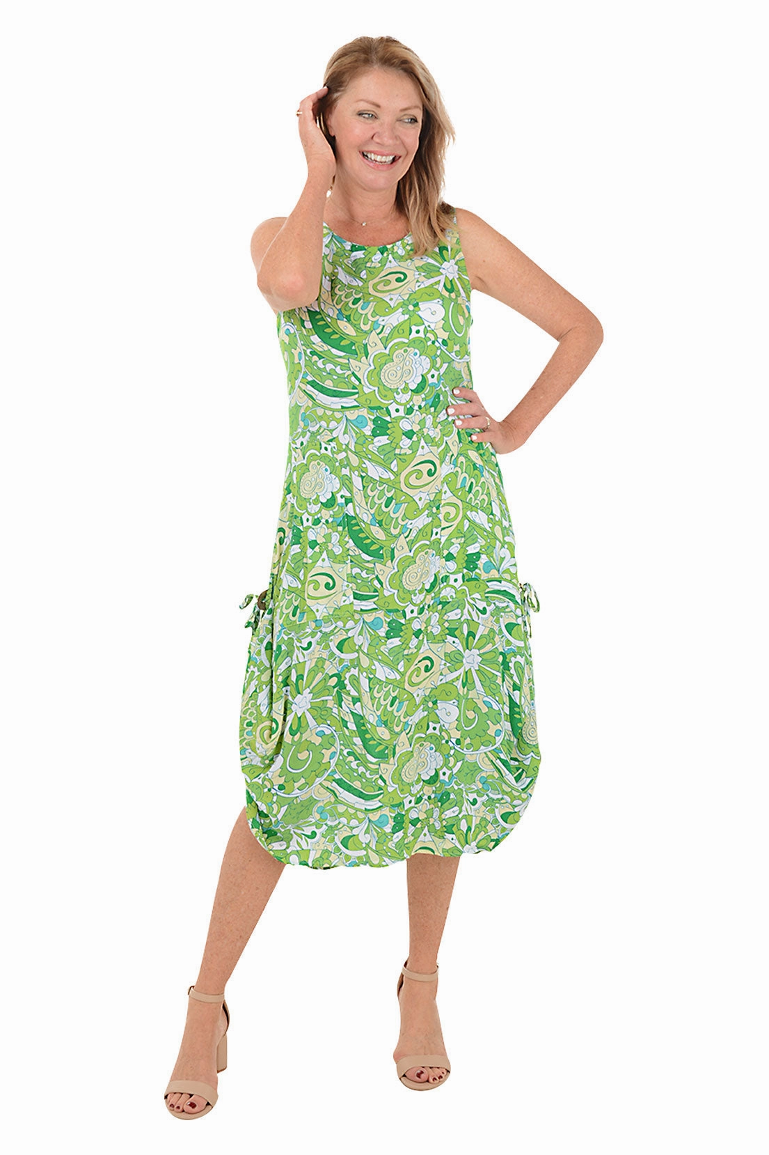 Smooth-Finish Retro Paisley Sleeveless Convertible Patio Dress