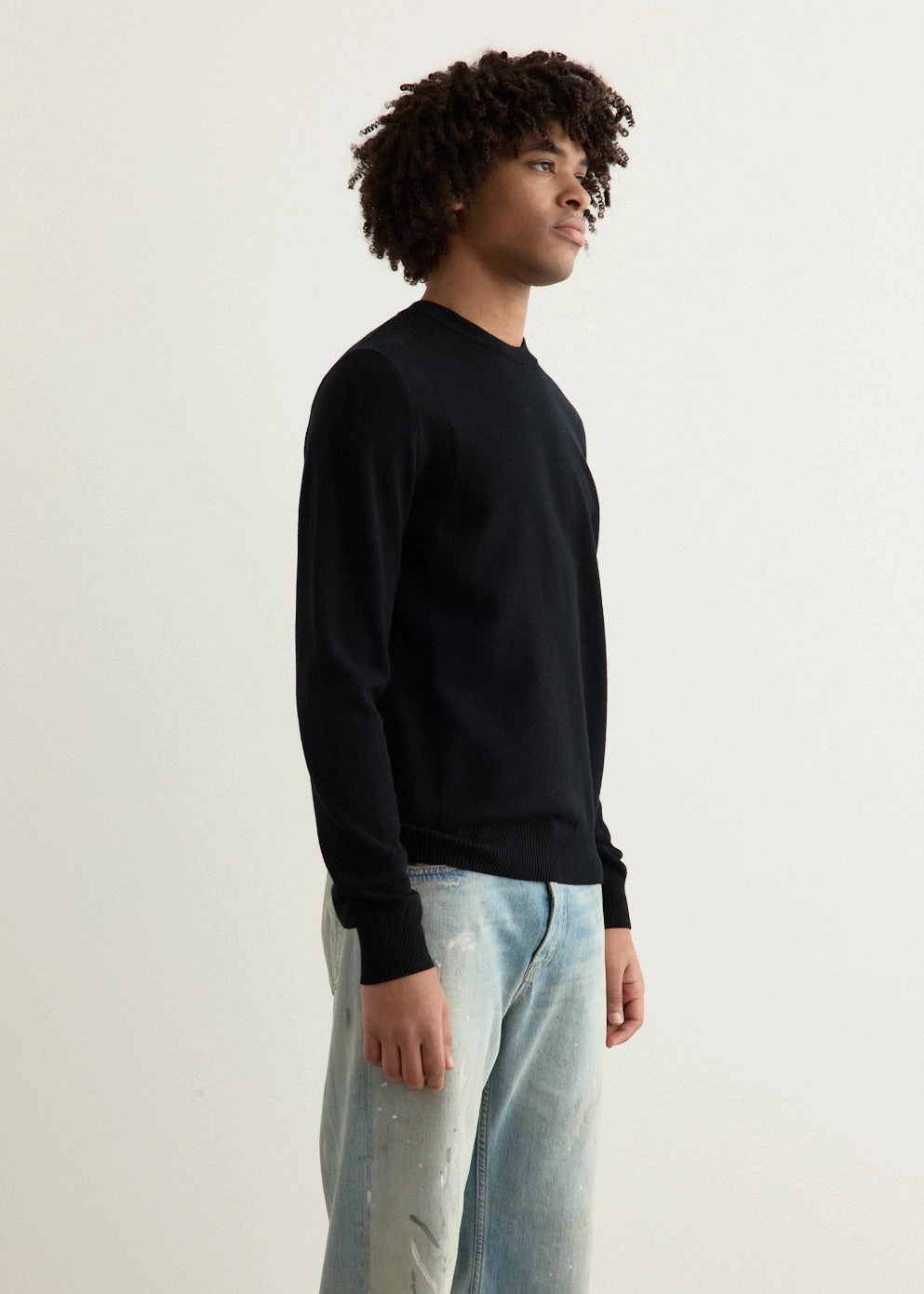 Reverse Stitch Detail Crewneck Knit Garment Washed HighElasticity Yarn
