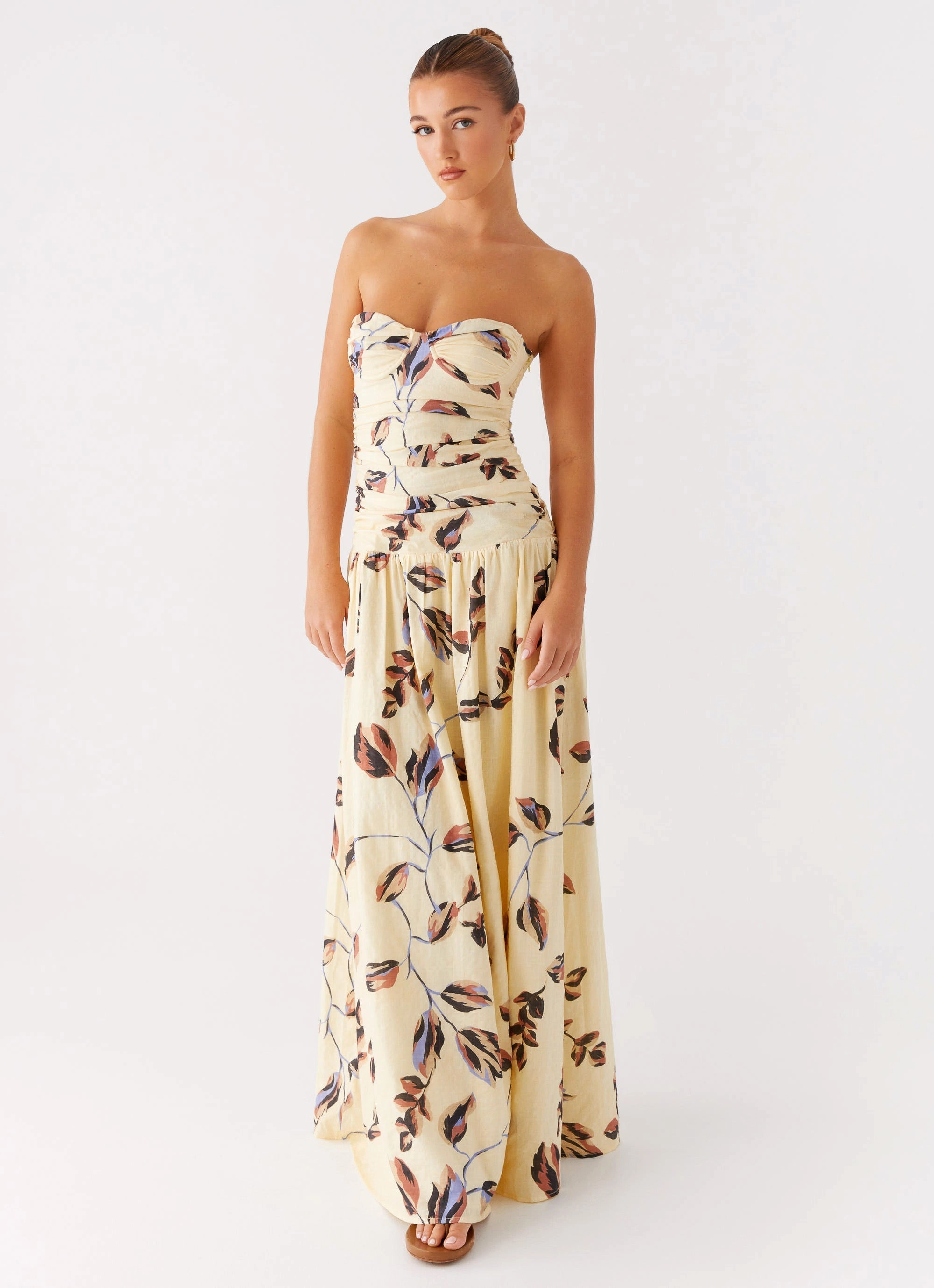 Rhea Ruched Maxi Dress - Buttercream Bliss Comfort and Elegance Elegant Motion